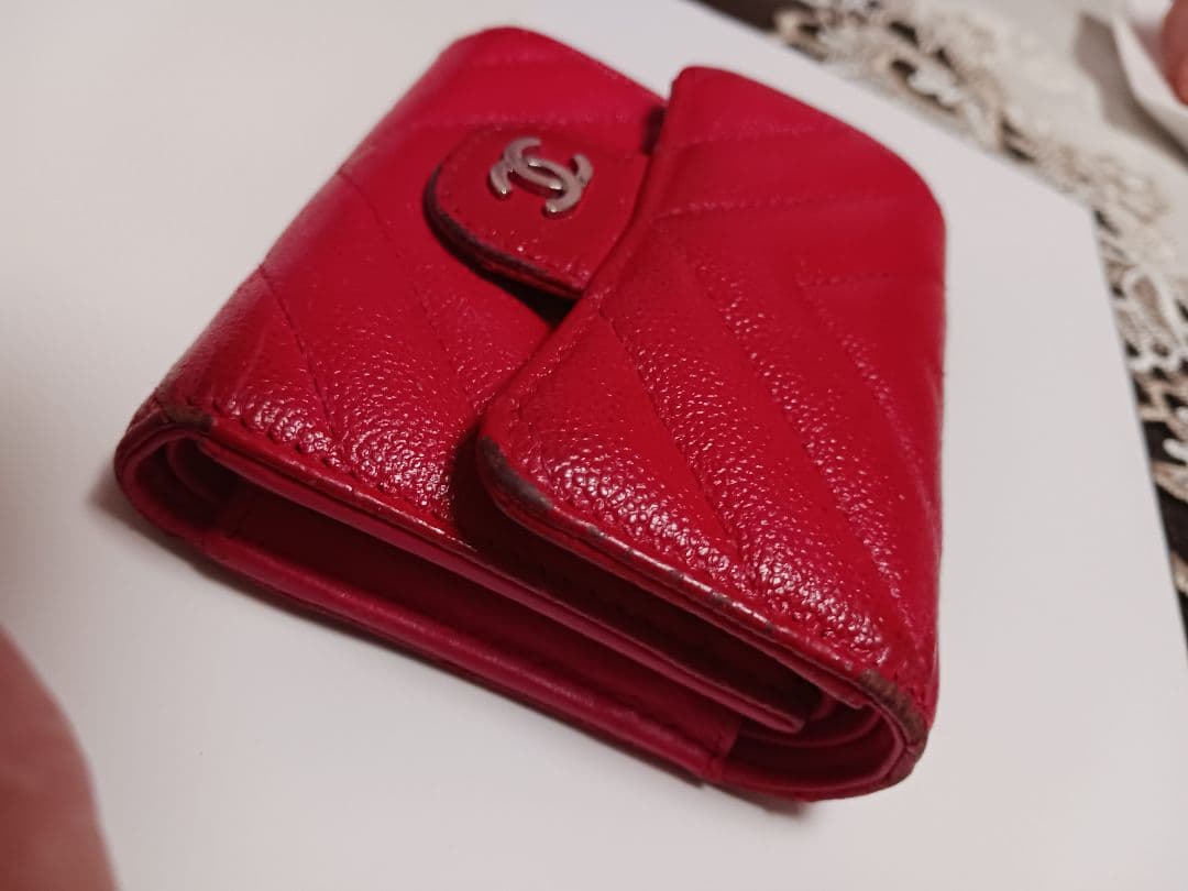 CHANEL 赤 三つ折り財布
