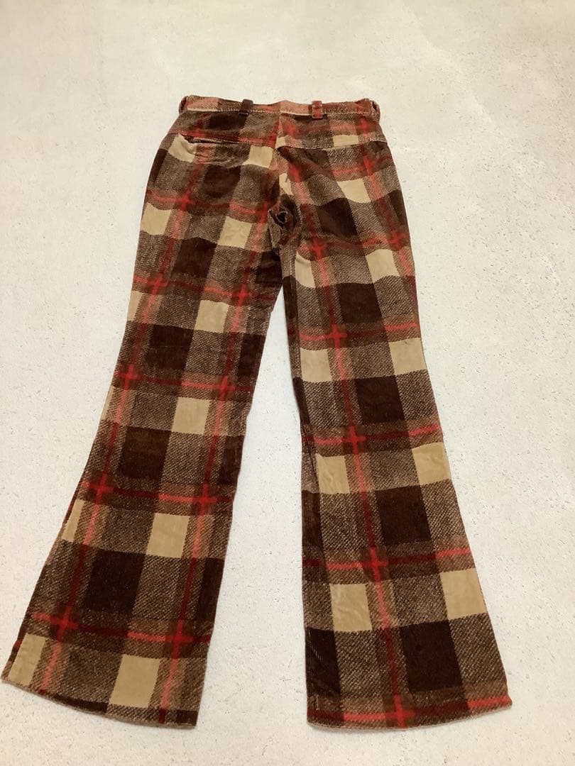 レトロ　コーデュロイ　チェック柄　フレアパンツ　古着　70s 80s
