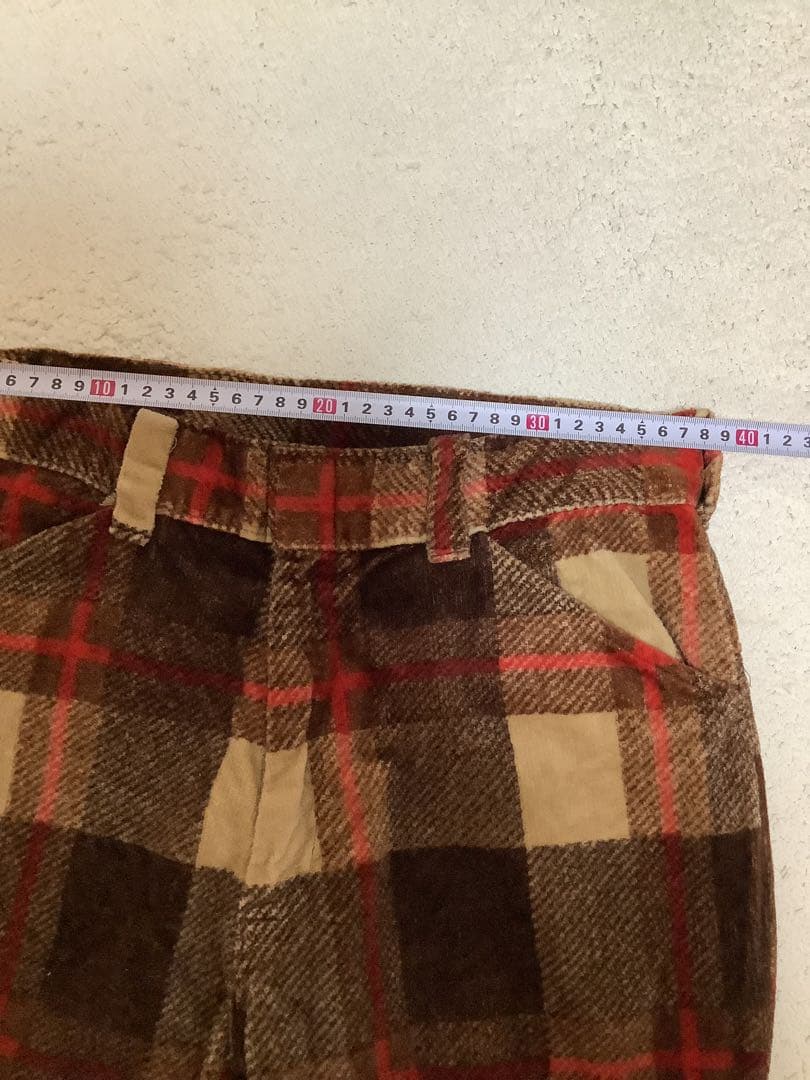 レトロ　コーデュロイ　チェック柄　フレアパンツ　古着　70s 80s