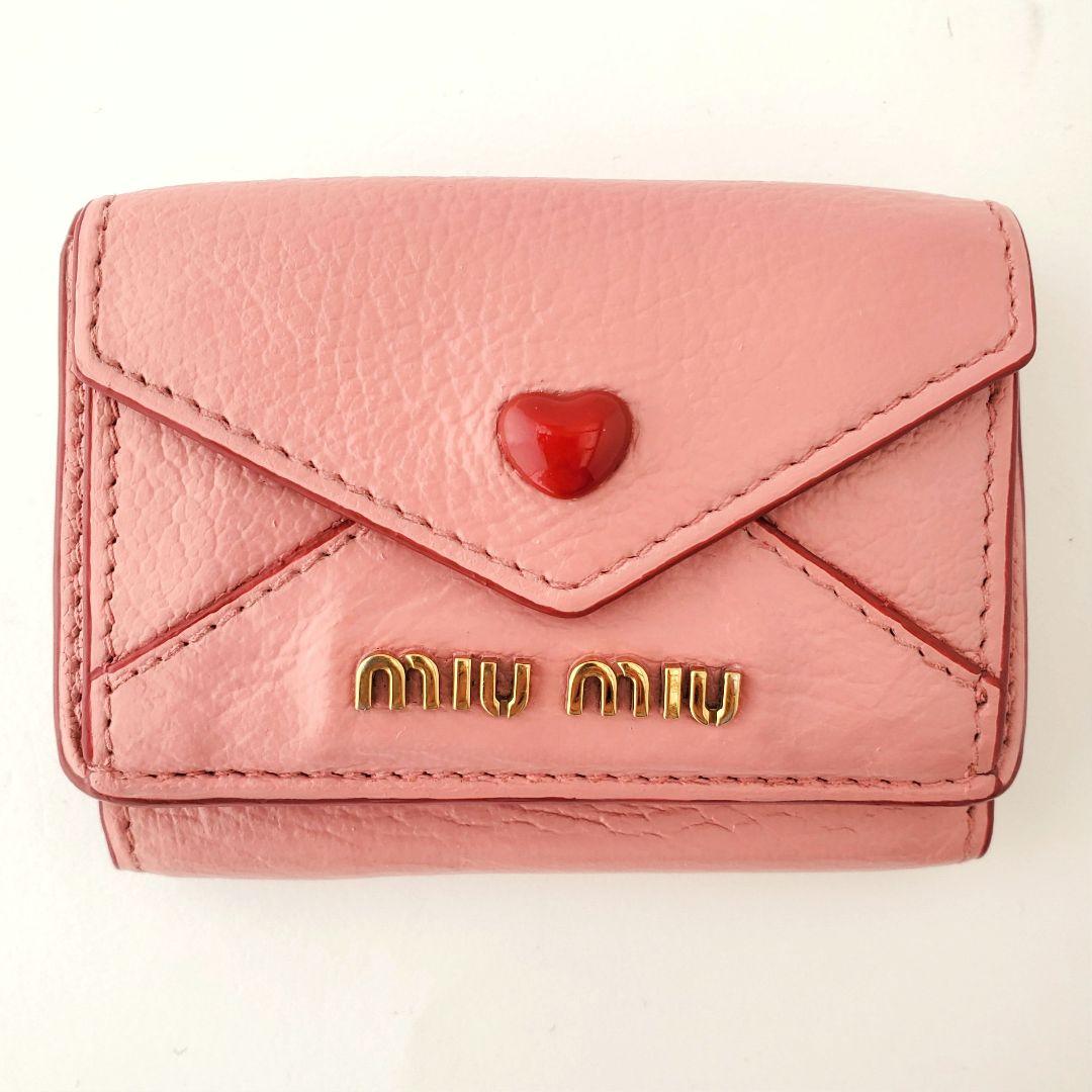 miu miu　3つ折り財布　ラブレター　マドラスラブ　ピンク　ミュウミュウ