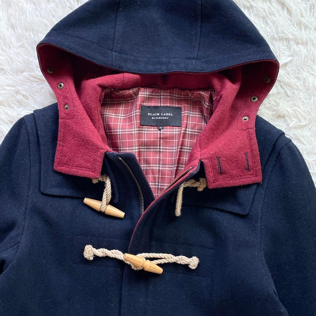BURBERRY 裏地チェック ウール メルトン ダッフルコート ロゴトグル 紺