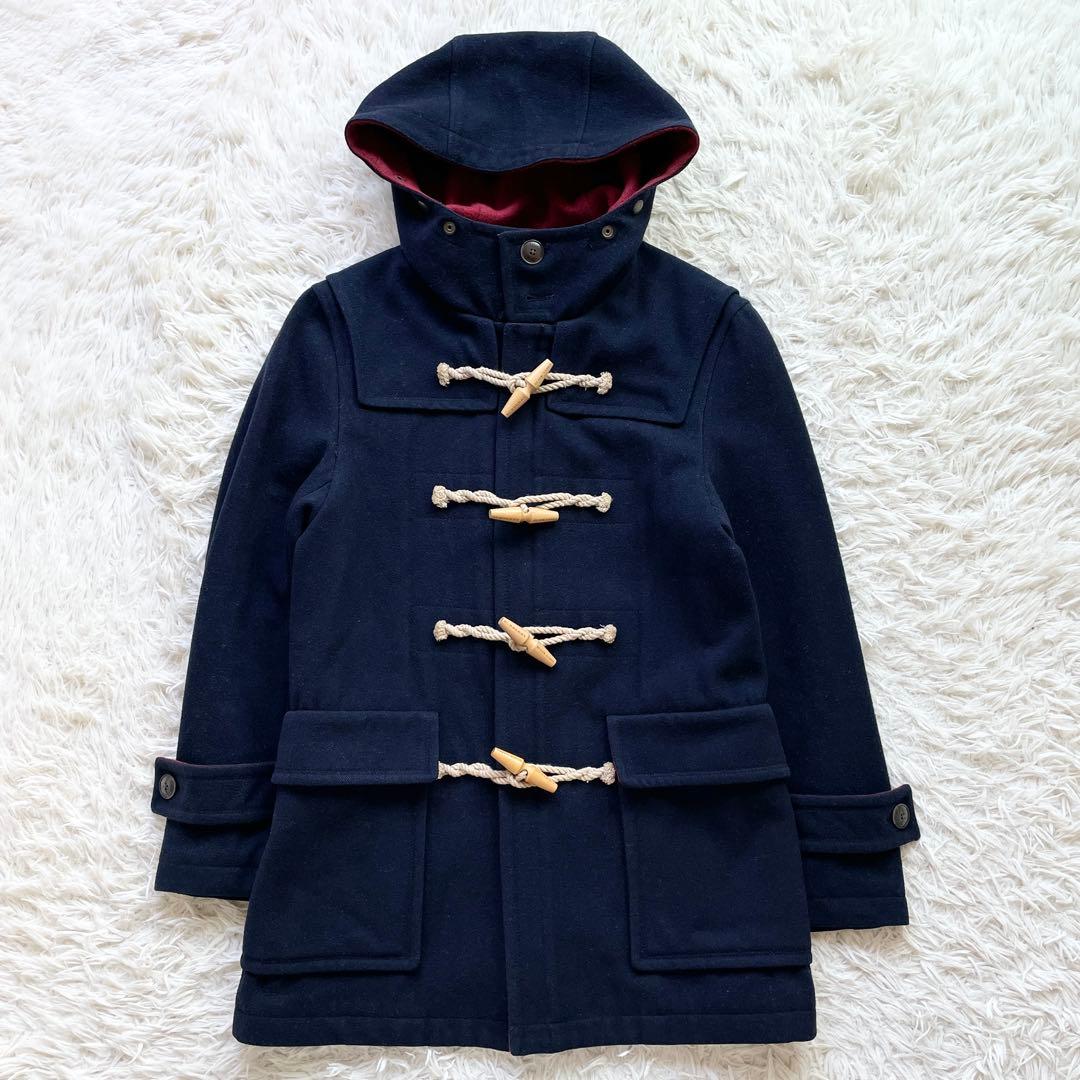 BURBERRY 裏地チェック ウール メルトン ダッフルコート ロゴトグル 紺