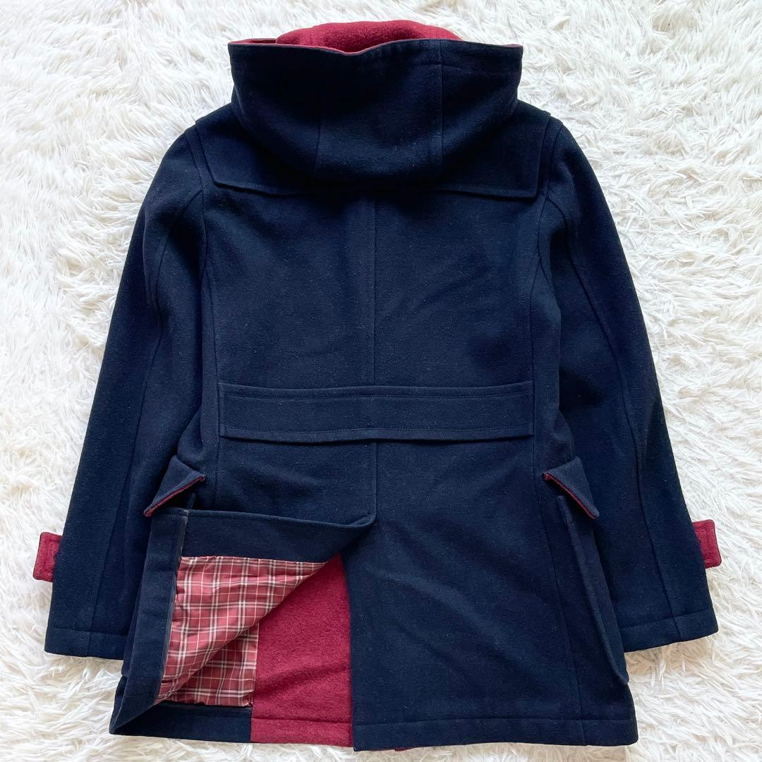 BURBERRY 裏地チェック ウール メルトン ダッフルコート ロゴトグル 紺