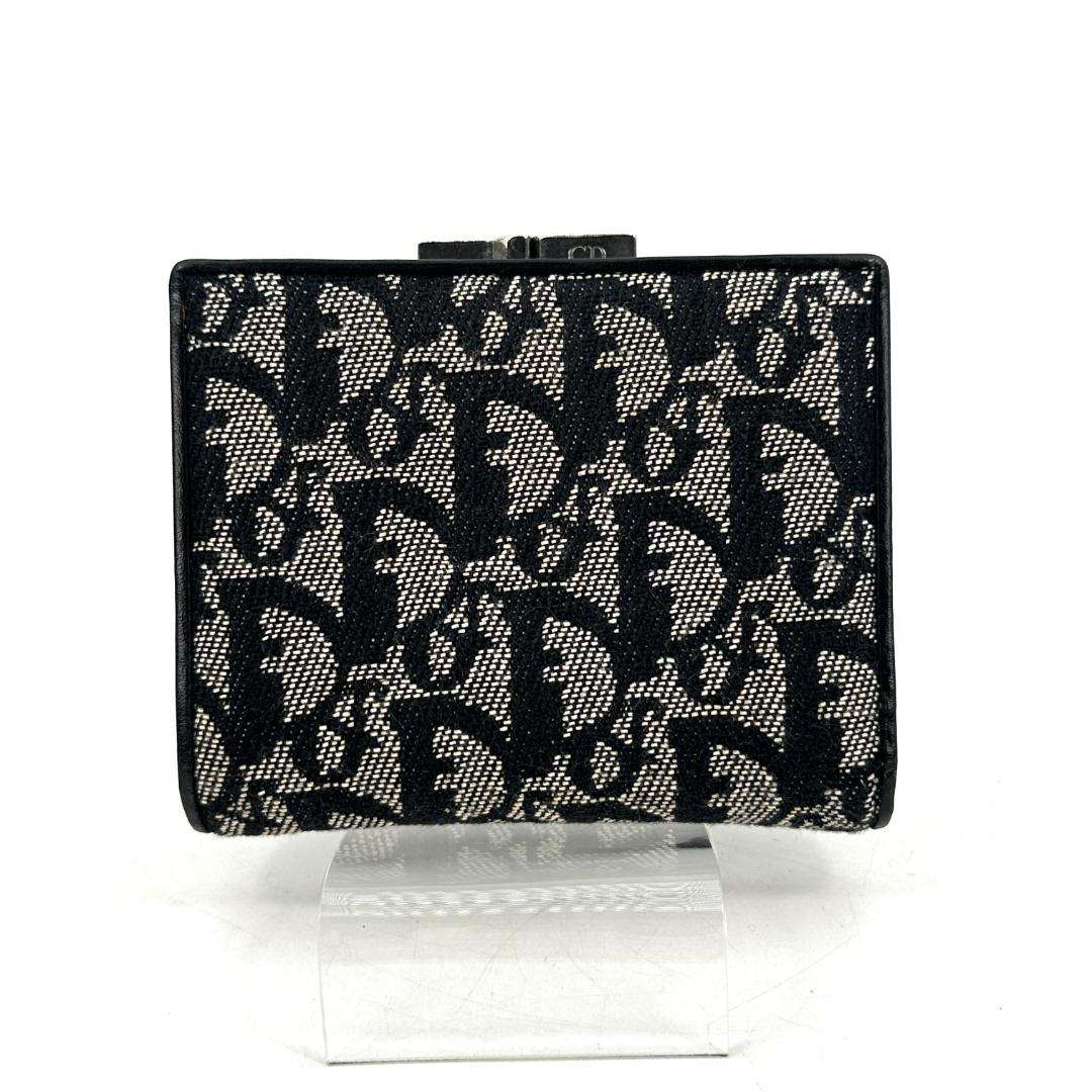【美品】Christian Dior トロッター柄 がま口 折財布 ブラック