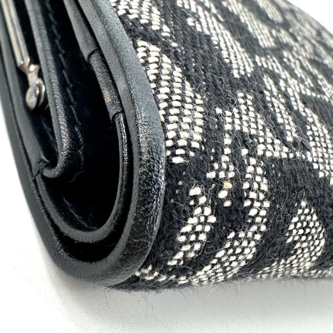 【美品】Christian Dior トロッター柄 がま口 折財布 ブラック