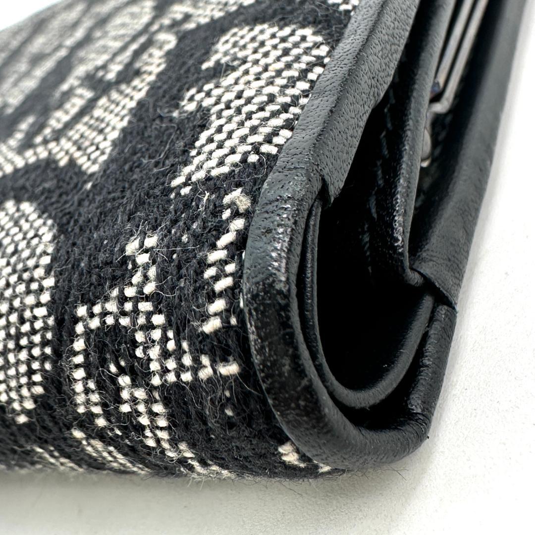 【美品】Christian Dior トロッター柄 がま口 折財布 ブラック