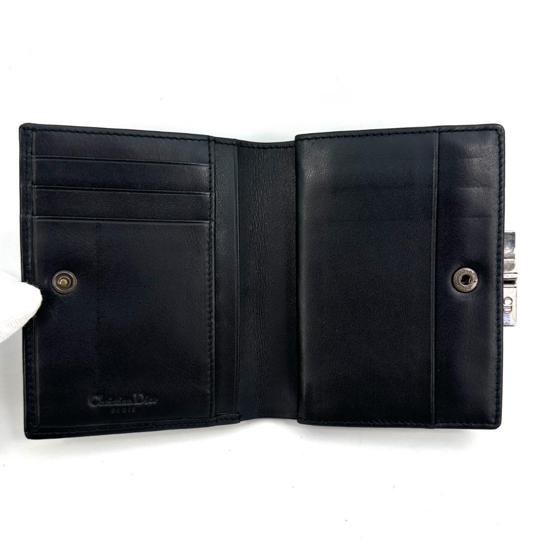 【美品】Christian Dior トロッター柄 がま口 折財布 ブラック