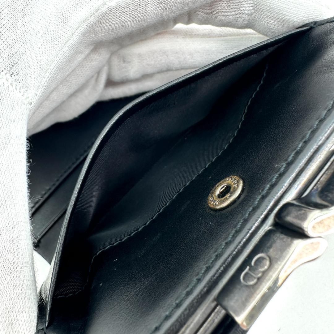 【美品】Christian Dior トロッター柄 がま口 折財布 ブラック