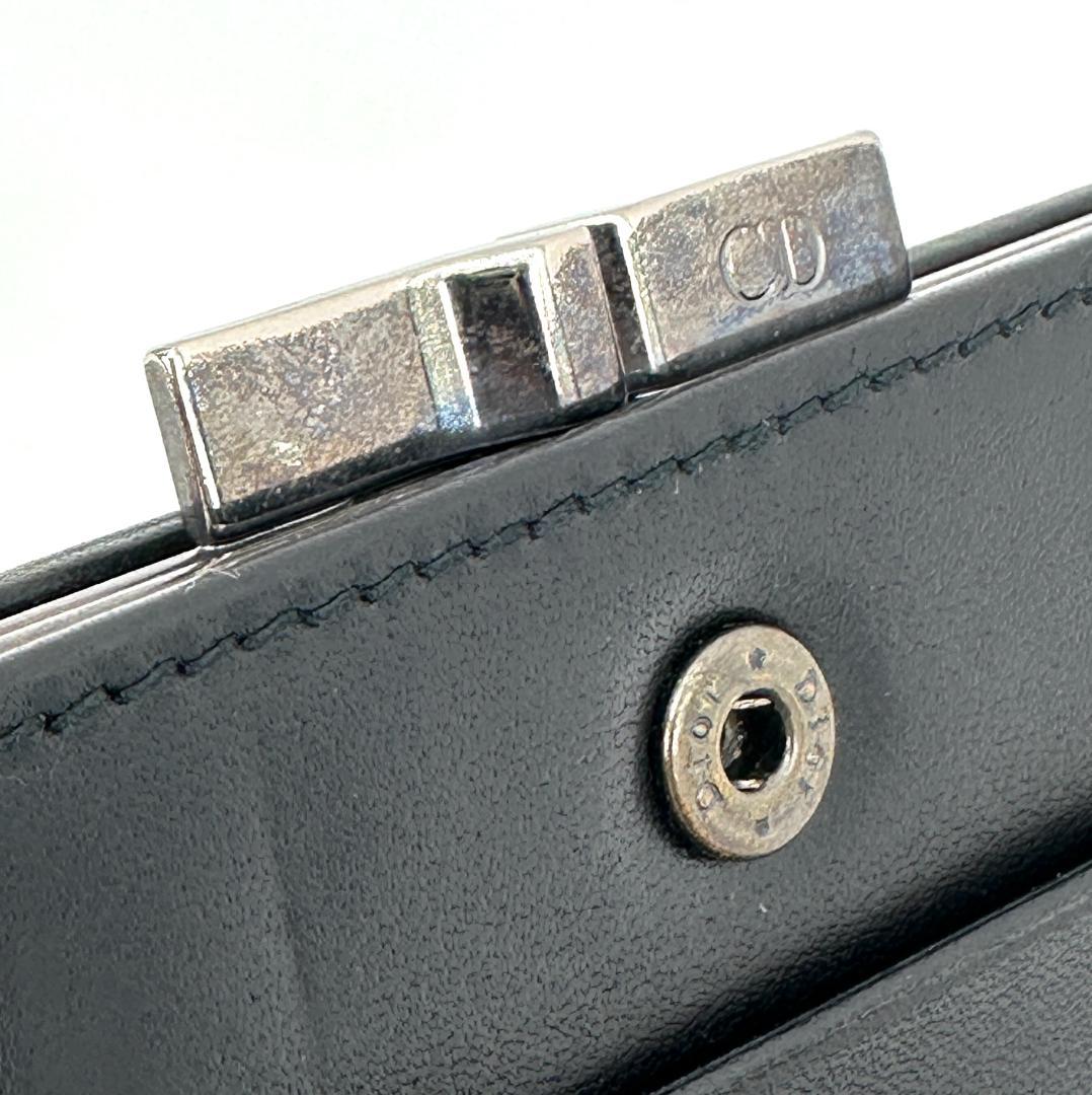 【美品】Christian Dior トロッター柄 がま口 折財布 ブラック