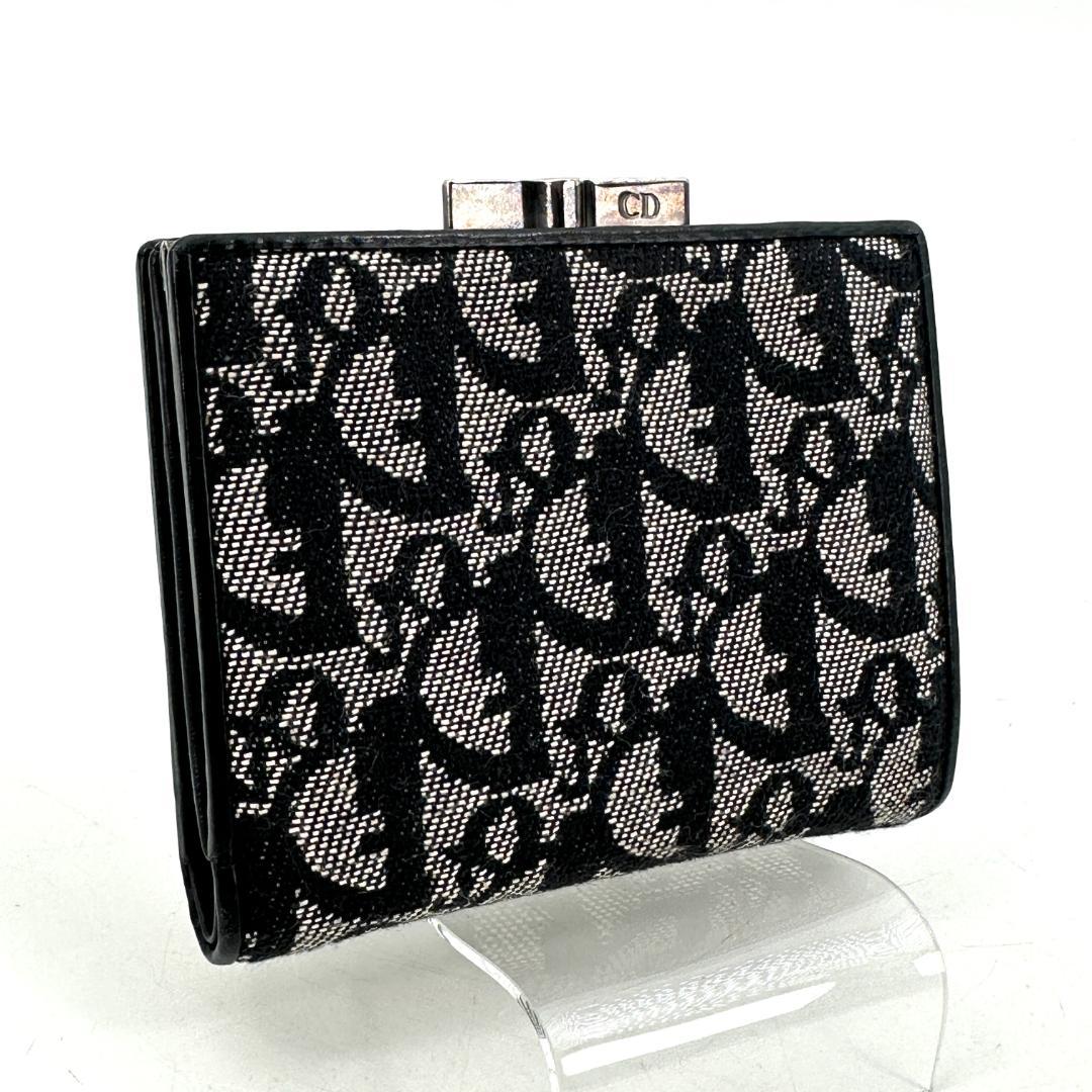 【美品】Christian Dior トロッター柄 がま口 折財布 ブラック