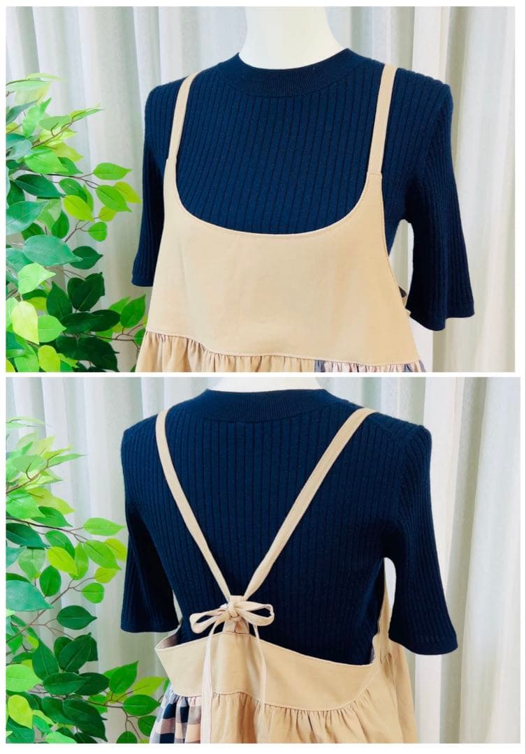 handmade母娘リンクコーデ♡ベージュ系大格子xベージュ無地♡親子お揃い