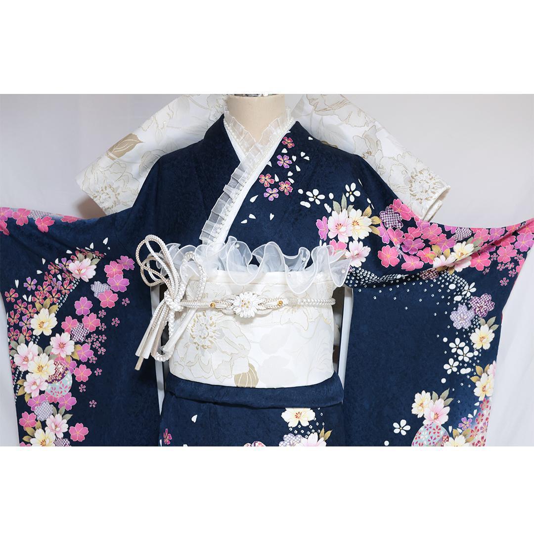 シ*ー様 振袖単体◆処分 特価品◆美品■163.5cmネイビー正絹紺色成人式前撮