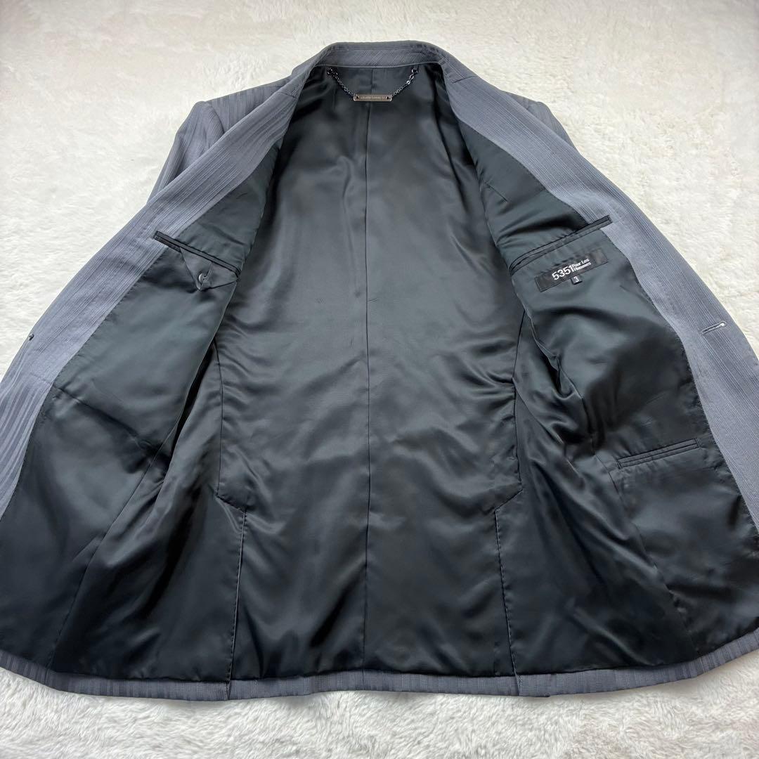 【美品】 5351プールオム スーツ 3ピース ストライプ グレー　3表記