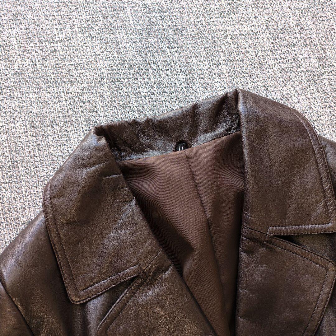 本革　ベルト付き　レザーコート　ブラウン　ロング丈　着用感のない美品