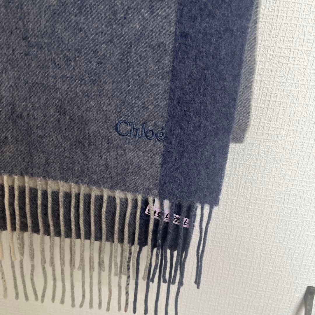 良品★クロエchloe★マフラー グレー×ホワイト★カシミア100%★ストール