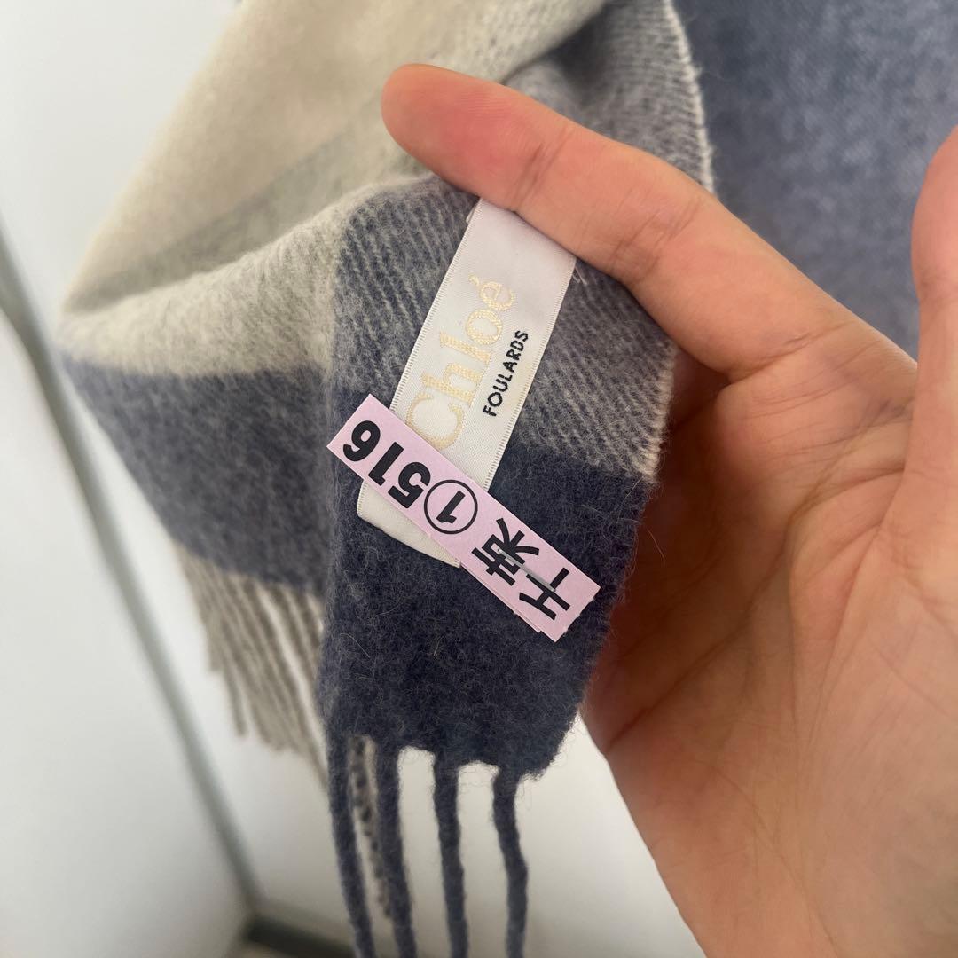 良品★クロエchloe★マフラー グレー×ホワイト★カシミア100%★ストール