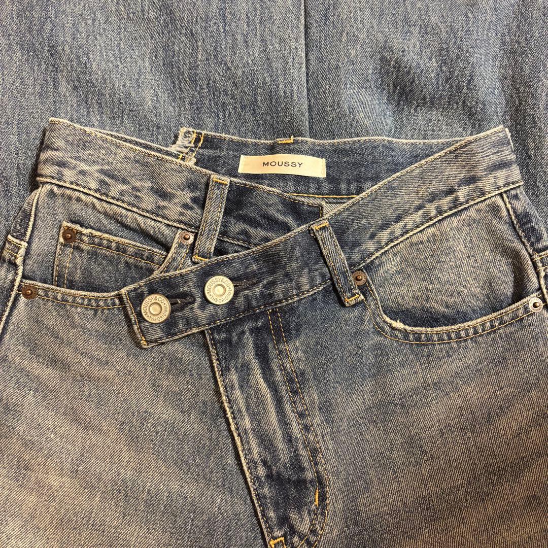 MOUSSY CROSS WAIST WIDE STRAIGHT ダークブルー