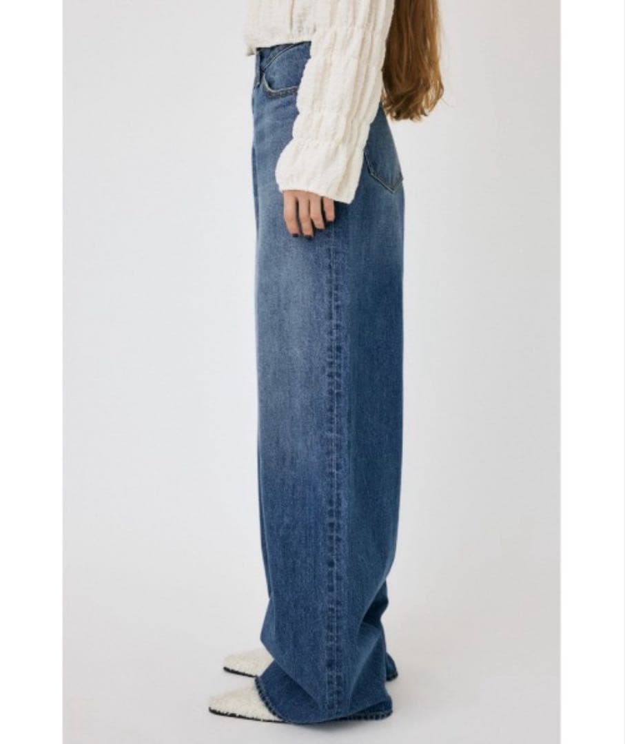 MOUSSY CROSS WAIST WIDE STRAIGHT ダークブルー