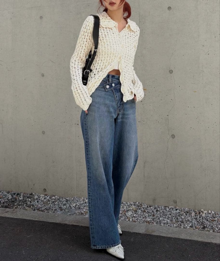 MOUSSY CROSS WAIST WIDE STRAIGHT ダークブルー