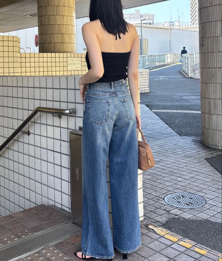 MOUSSY CROSS WAIST WIDE STRAIGHT ダークブルー