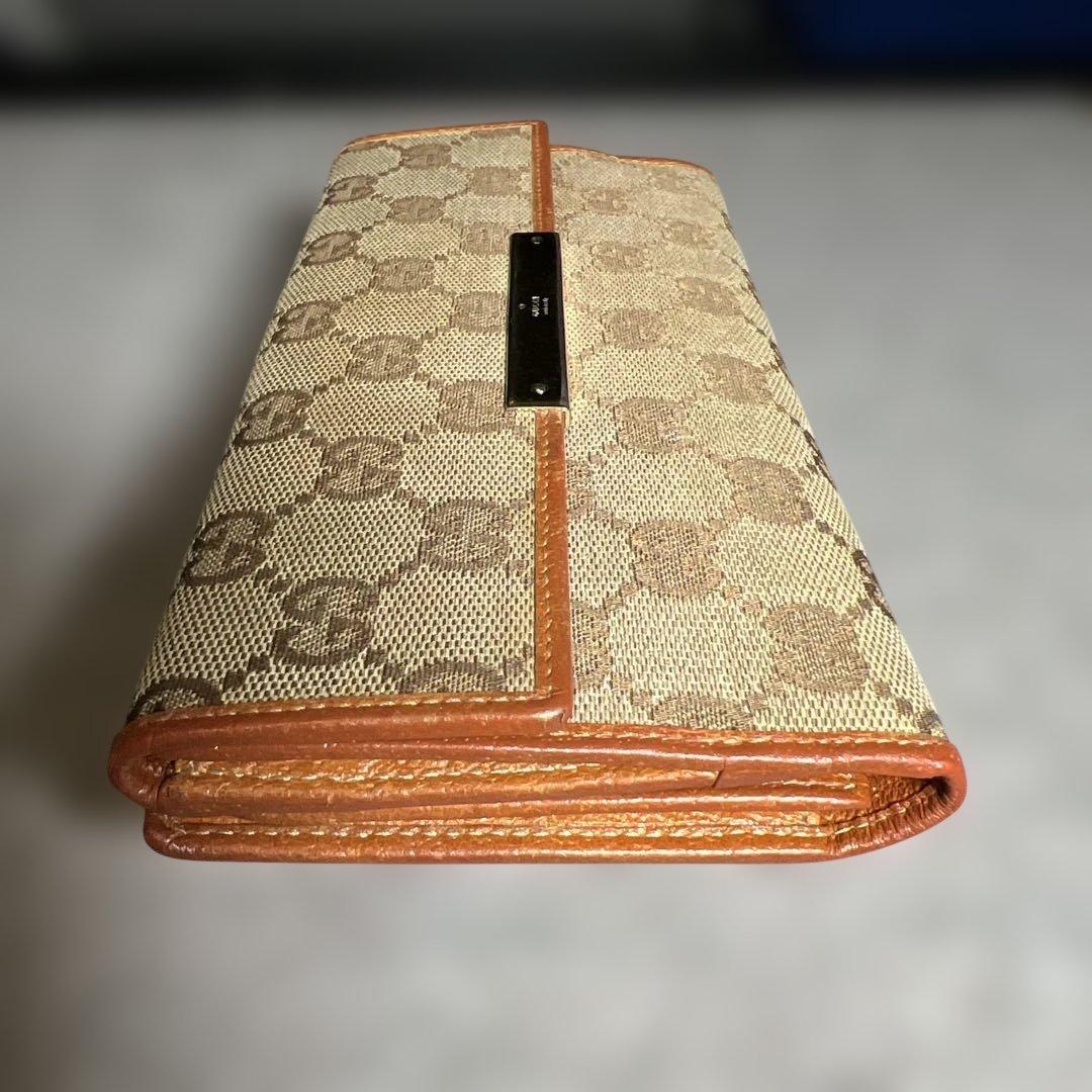 GUCCIグッチ 長財布 キャンバス フラップ プレート 二つ折り GG柄
