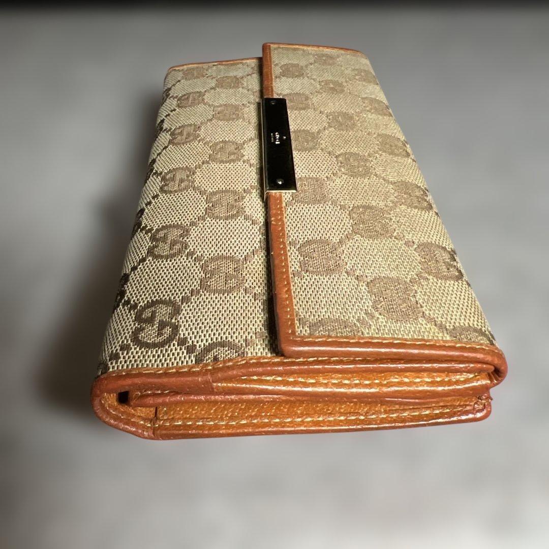 GUCCIグッチ 長財布 キャンバス フラップ プレート 二つ折り GG柄