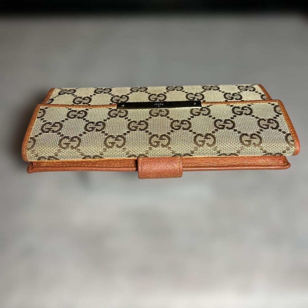 GUCCIグッチ 長財布 キャンバス フラップ プレート 二つ折り GG柄