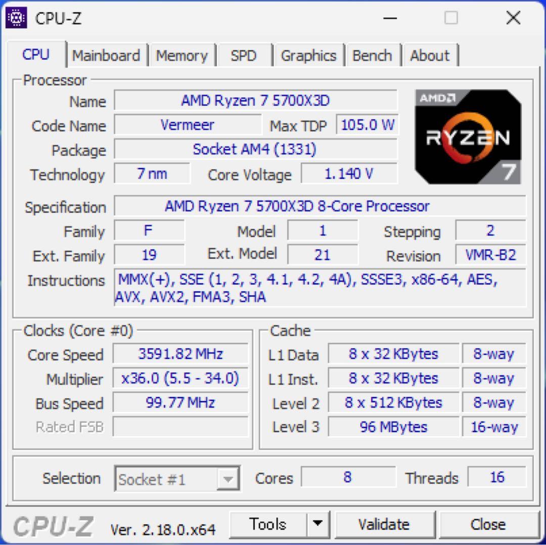 【動作確認済】AMD ゲーム特化型CPU Ryzen 7 5700X3D AM4