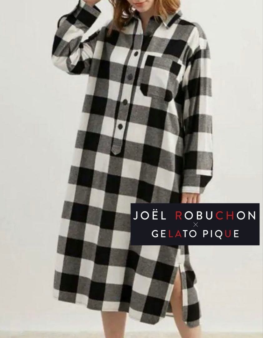 ジェラートピケ ジョエルロブション コラボ チェックネルシャツワンピース