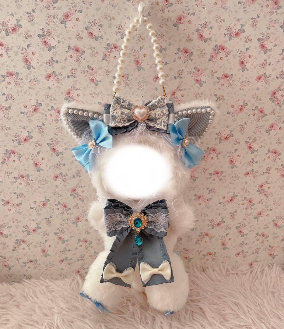 １６cm♡おすわりver.ぬい服♡猫の着ぐるみ♡姫系ぬいぐるみ♡ホワイト×水色
