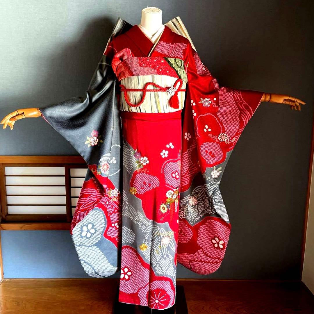 振袖フルセット　高身長　絞り　手刺繍　成人式振袖　振袖　裄丈72➕サイズ
