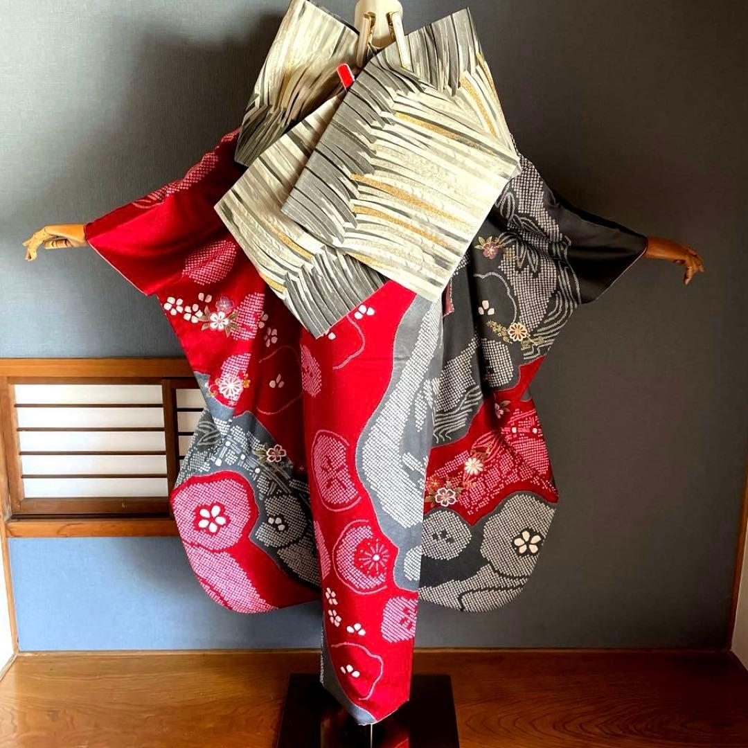 振袖フルセット　高身長　絞り　手刺繍　成人式振袖　振袖　裄丈72➕サイズ