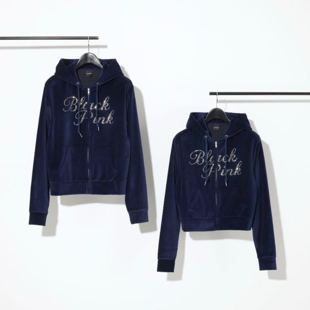 BLACKPINK ベロアジップアップフーディー （NAVY） Shortサイズ