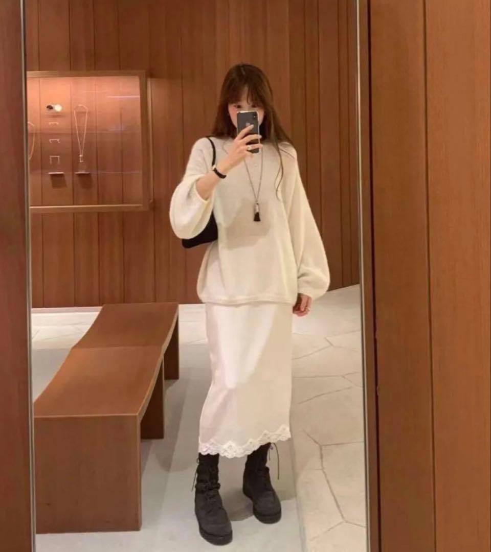 本日18時まで値下げ OUNCE Moi lace skirt レーススカート
