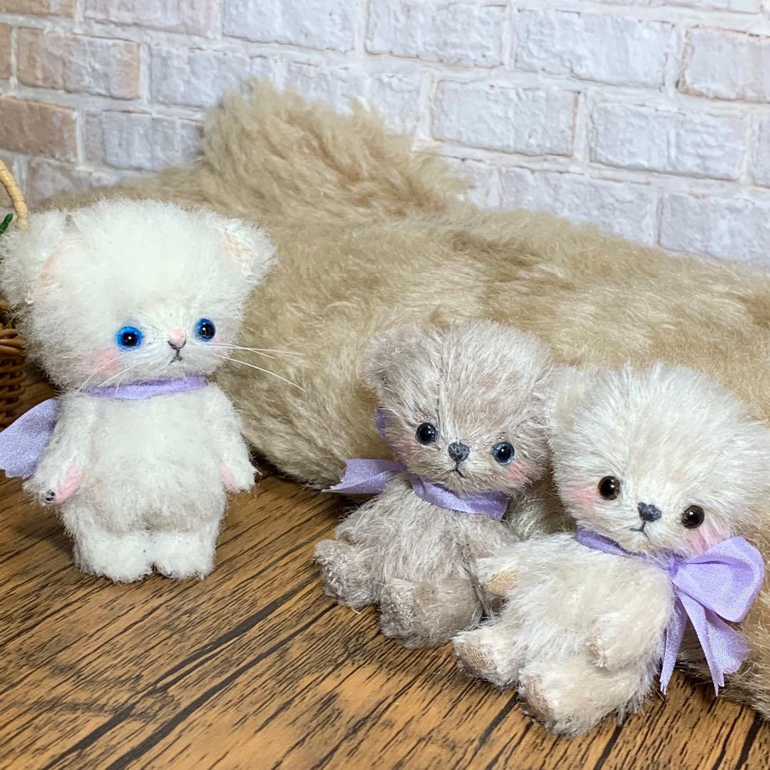 白猫ちゃん テディネコ ハンドメイドぬいぐるみ 小さいドール