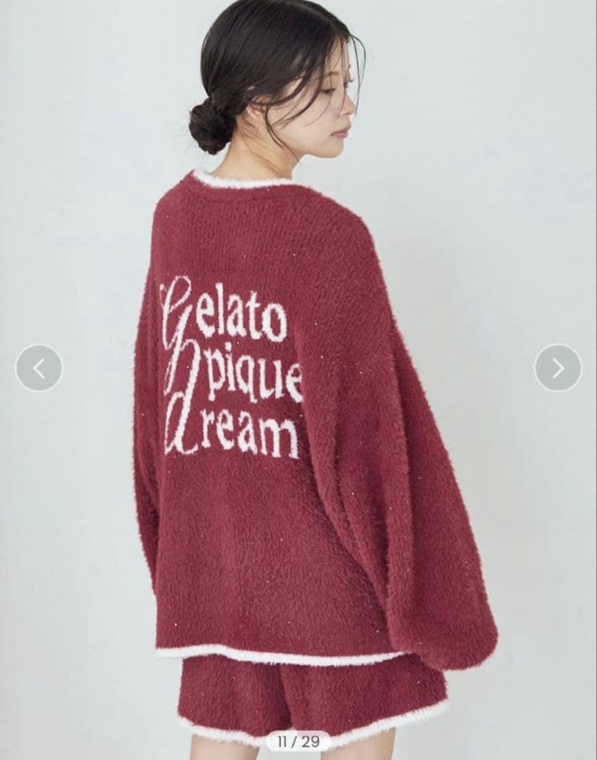 新品未使用☆ジェラートピケ☆ラメフェザーカーディガン＆ショートパンツ レッド