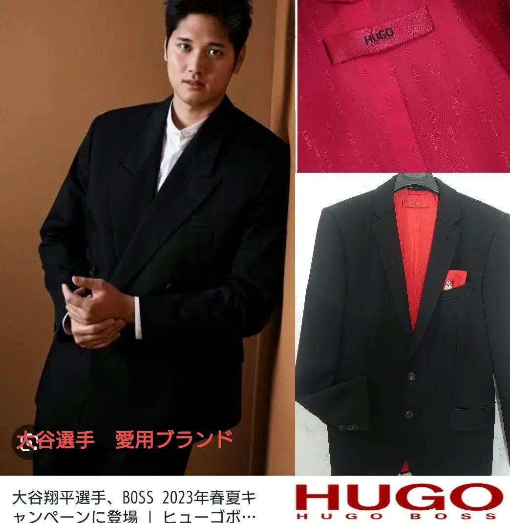 極美品【 HUGOBOS 】ジャケット/シングル/2つボタン/ブラック/裏地赤/