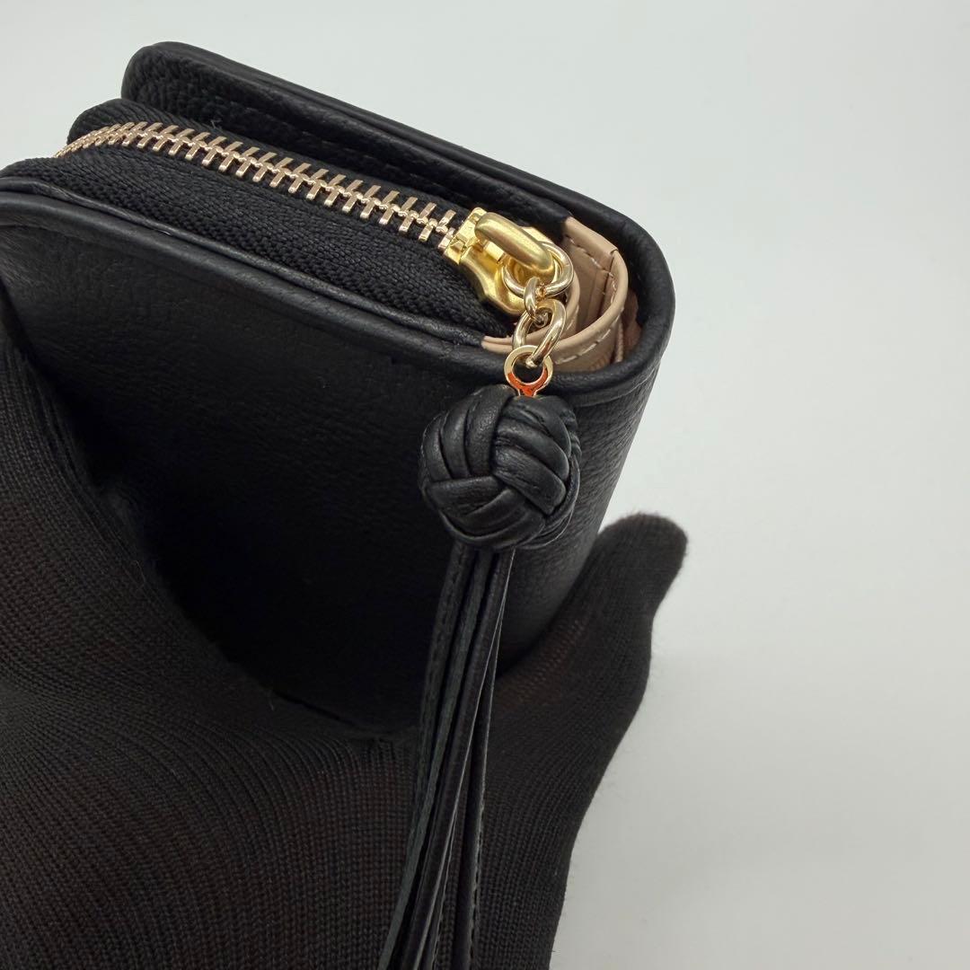 未使用級　土屋鞄 ガゼットコード ファスナー　二つ折り財布 レザー ブラック