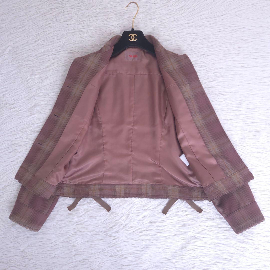 極美品 ピンクハウス ジャケット クルミボタン リボン フリル チェック
