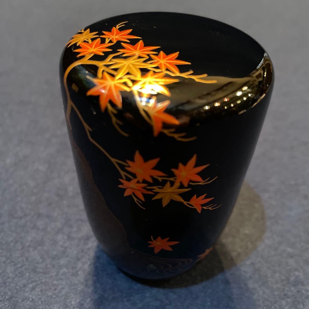 【竹内 幸斎】(造)『紅葉蒔絵の細棗』共箱　※美品 茶道具「棗」