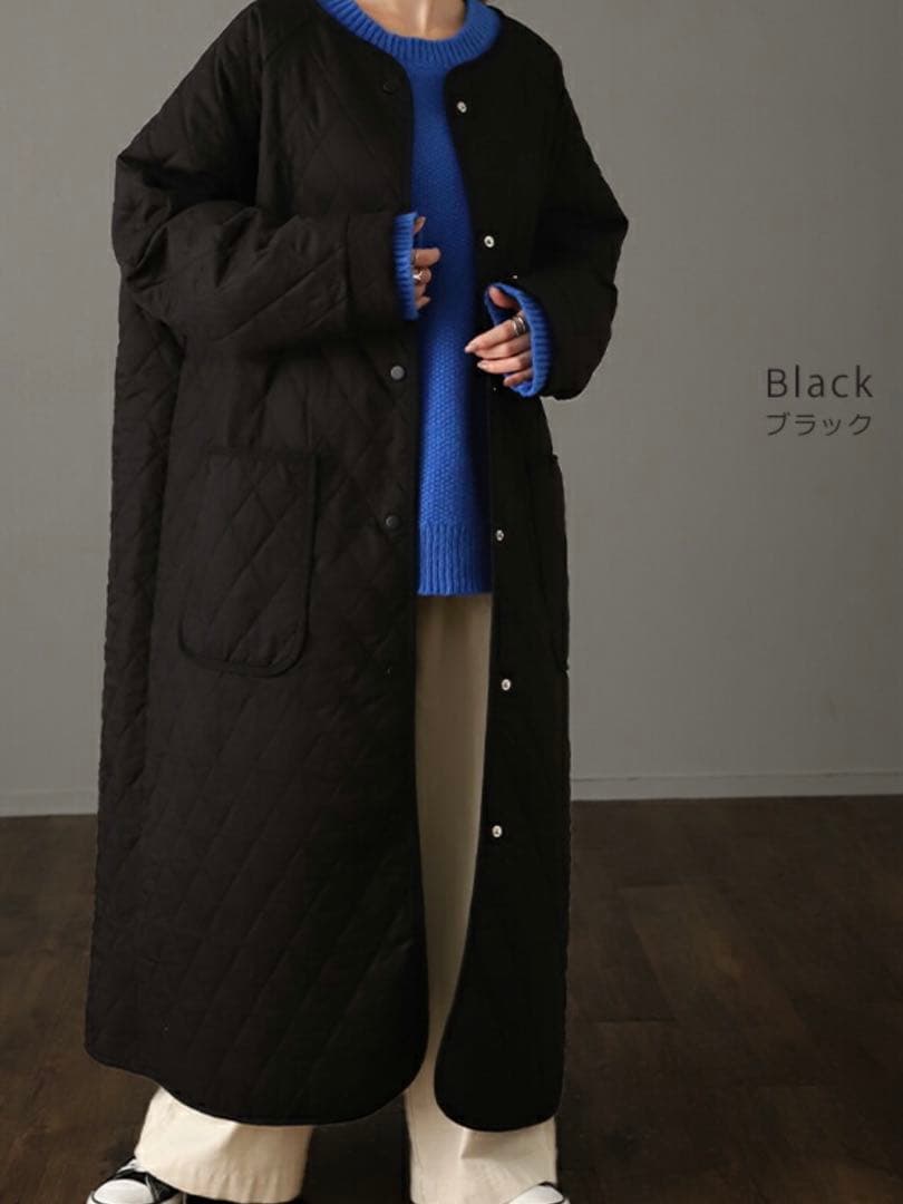 HUG.U キルティング ロングコート ブラック