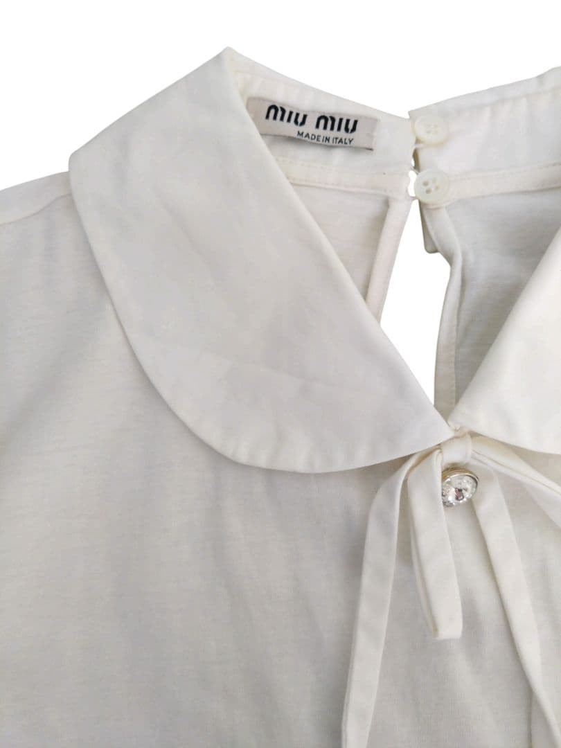 MIU MIU ミュウミュウ 襟付きTシャツ XS 白 半袖 リボン イタリア製