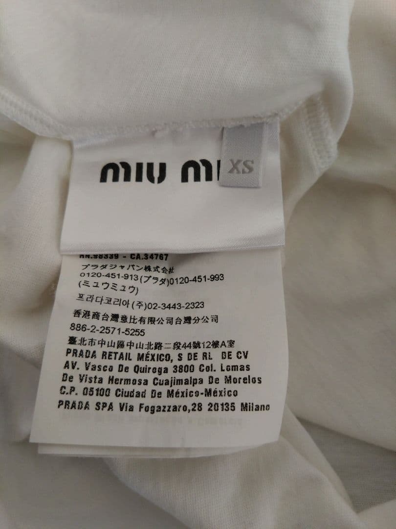 MIU MIU ミュウミュウ 襟付きTシャツ XS 白 半袖 リボン イタリア製