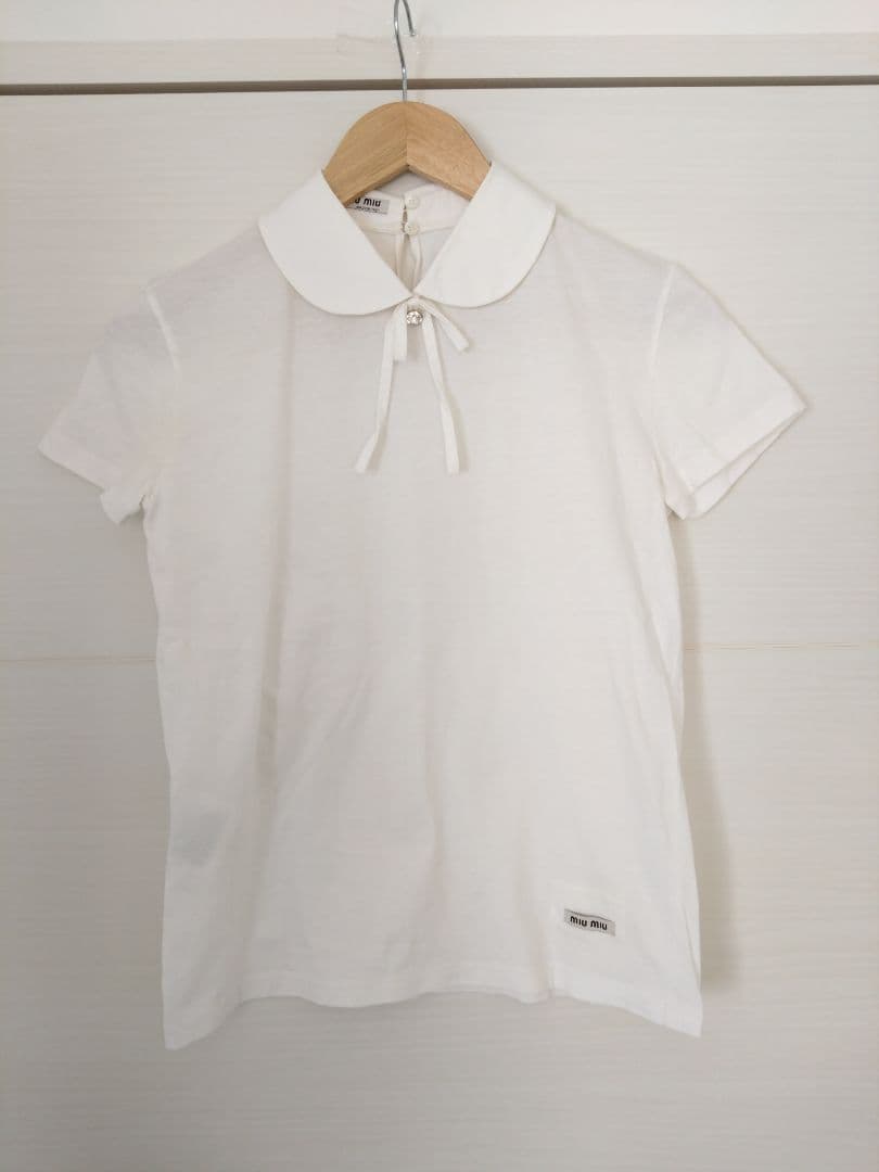 MIU MIU ミュウミュウ 襟付きTシャツ XS 白 半袖 リボン イタリア製
