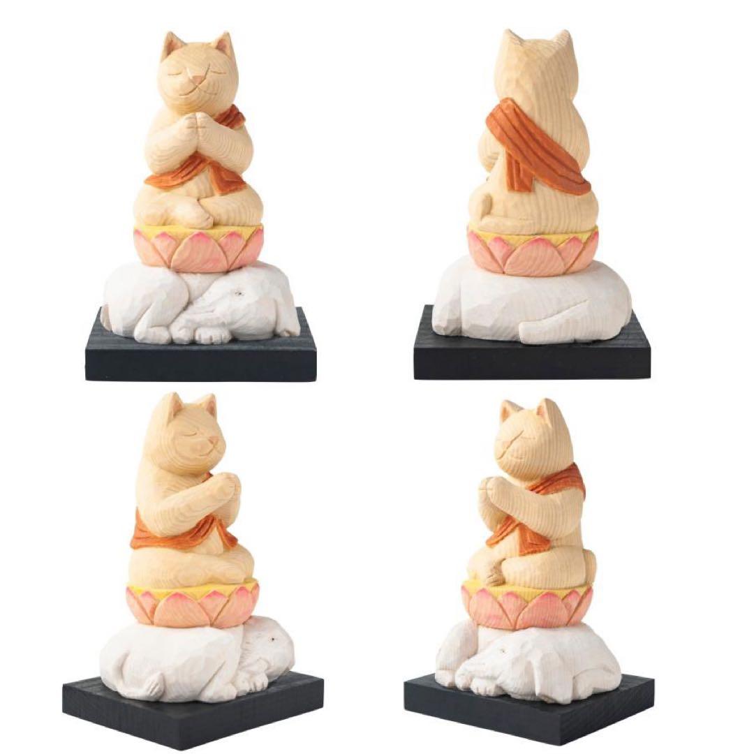 A1400 猫buddha にゃんぶっだ 普賢菩薩 木彫 縁起物 T00540