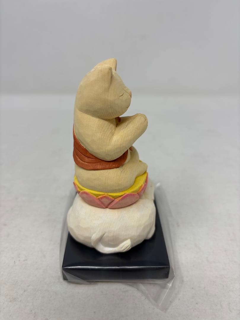 A1400 猫buddha にゃんぶっだ 普賢菩薩 木彫 縁起物 T00540
