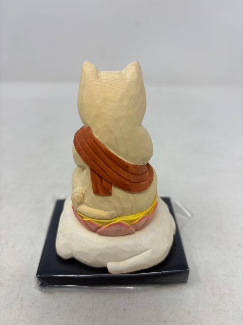 A1400 猫buddha にゃんぶっだ 普賢菩薩 木彫 縁起物 T00540