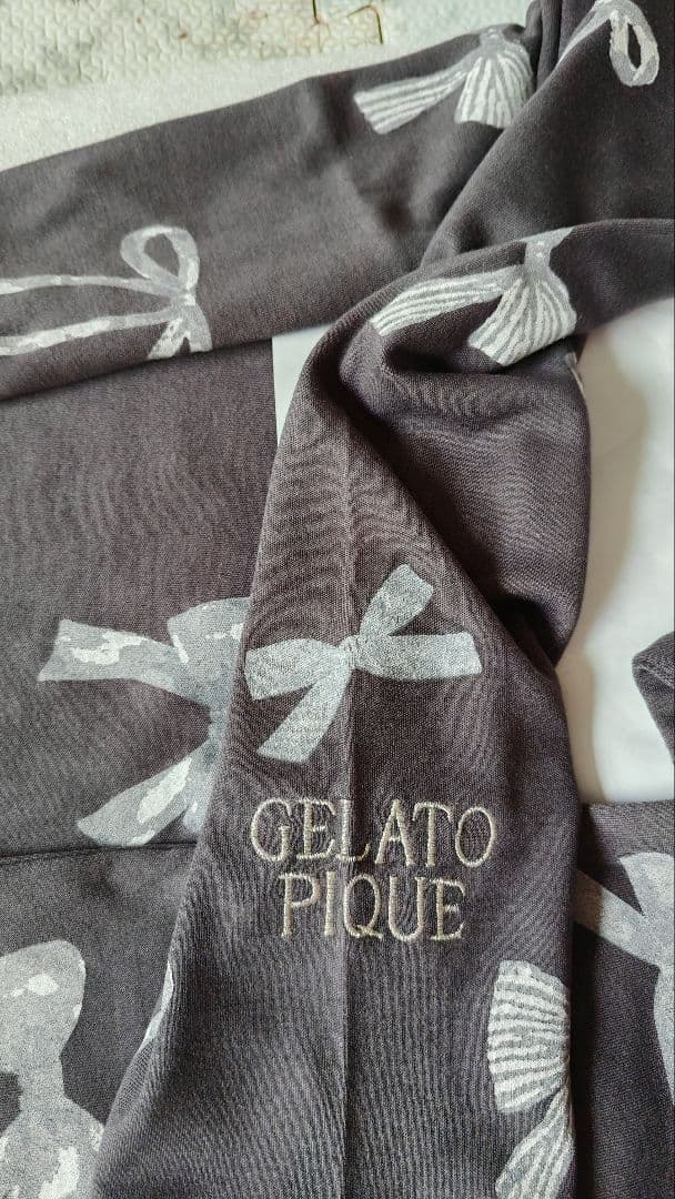 ジェラピケ　gelatopiqué ルームウェア　リボン柄 黒　　　 19-34