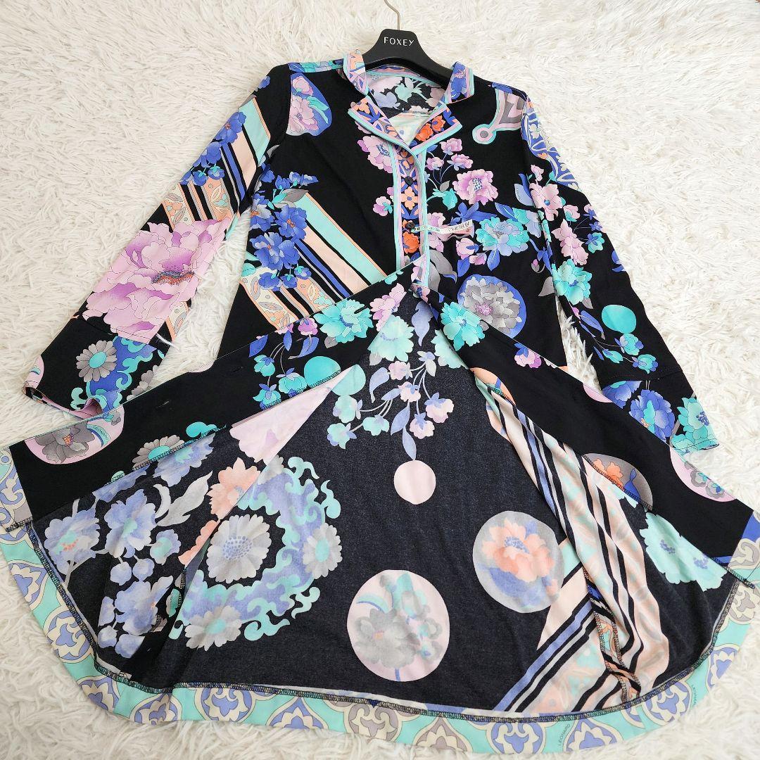 【新品級】レオナール LEONARD カンカン素材 シャツワンピース ロング S