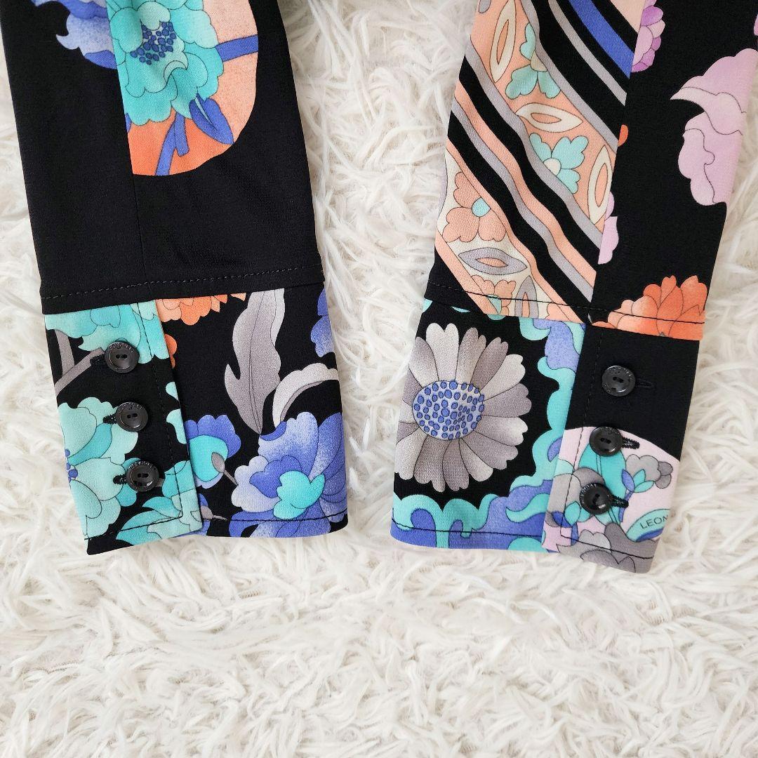 【新品級】レオナール LEONARD カンカン素材 シャツワンピース ロング S